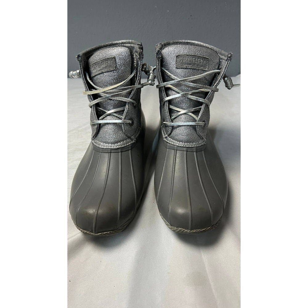 Sperry Top-Sider Saltwater Metallic Grey Silver Duck Boots STS80772 Womens 9.5 - Picture 1 of 13